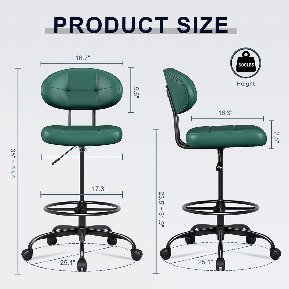 Misolant Drafting Chair, Armless Tall Office Chair with Footrest Ring for Sta...