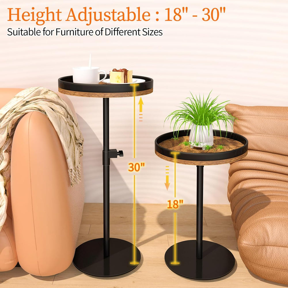 Drink Table, Small Round Side Table Height Adjustable Martini Table with Weig...