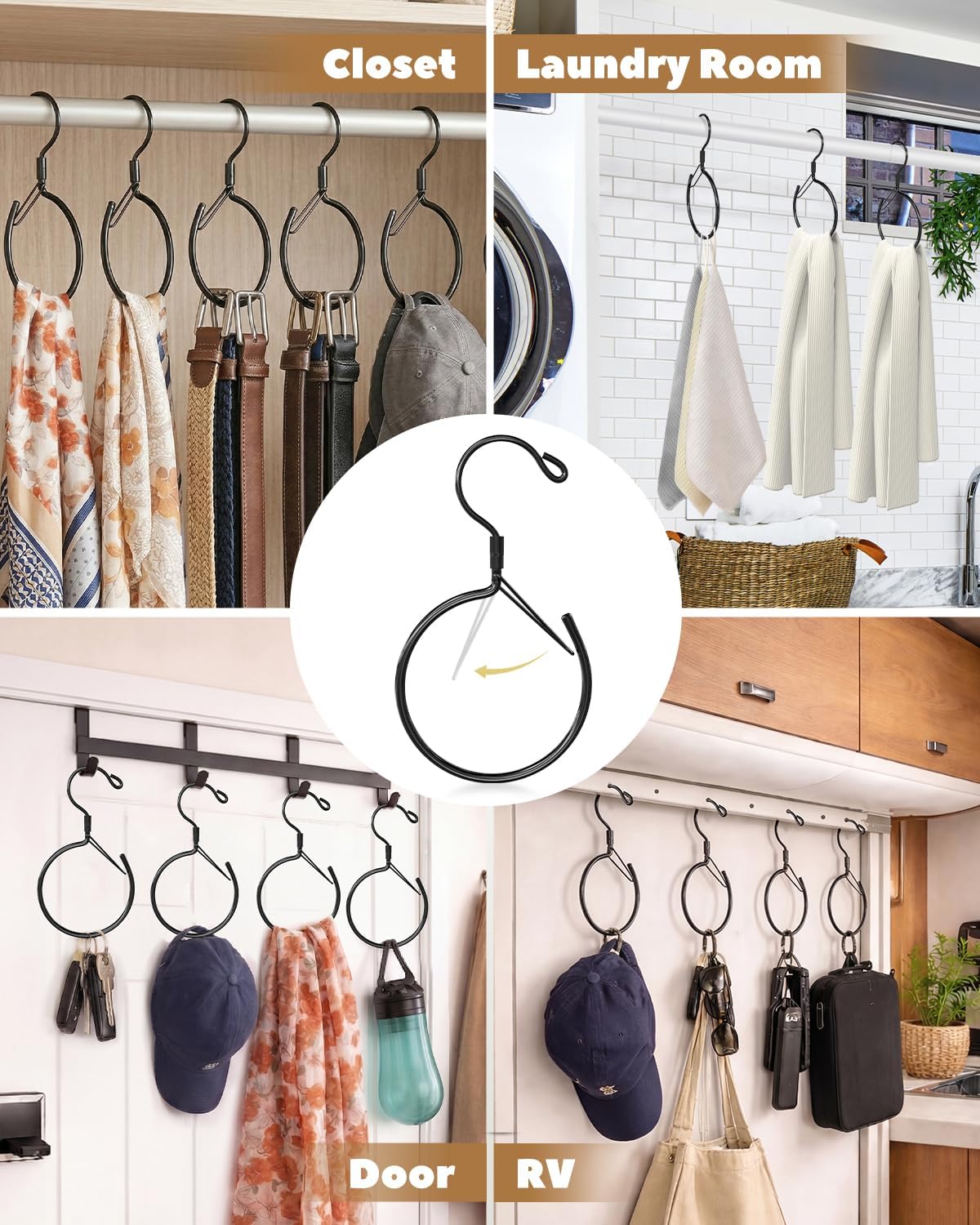 Supforce 2 Pack Belt Hanger, 360° Swivel Belt Hanger for Closet, Belt Organizer for Closet, Holds Ties, Scarves, Bags, Hat & Accessories, Black