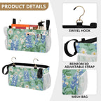Mint Green Bluebonnet and Daisies Bedside Caddy for Dorm Bed Bedside Hanging Caddy Bag Iron Frame Storage Organizer Pocket for Bunk Home College Hospital Beds 2 Hooks