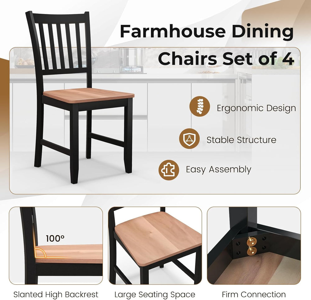 POWERSTONE Dining Chairs Set of 4, Wooden Windsor Kitchen Chair with Large Se...