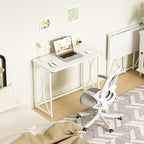 Foldable Desk, 31.5" Small Desk for Bedroom, Space Saving Folding Computer Desk for Home Office, Easy Assembly, White