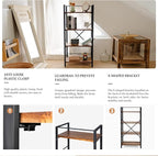 Crofy Rustic Bookshelf, 4 Tier Real Wood Bookshelf, Metal Book Shelf for Storage, Black Bookcase, 12.6" D x 23.62" W x 50.39" H