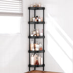 Nieifi Corner Shower Caddy Stand-5 Tier Rustproof Anodized Aluminum Standing Shower Organizer-Shower Caddy Corner-Dual Stability to Anti-Shaking-Height-Adjustable Legs for Uneven Surfaces-Black