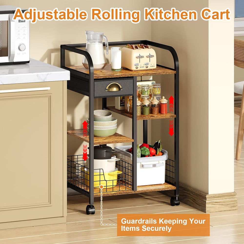 keomaisyto Microwave Cart with Storage, Kitchen Island Cart with Table Top &a...