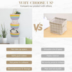 TeoKJ Over the Door Organizer, 3-Tier Woven Cotton Hanging Storage Baskets, Wall-Mounted Baskets for Nursery Organization, Rainbow