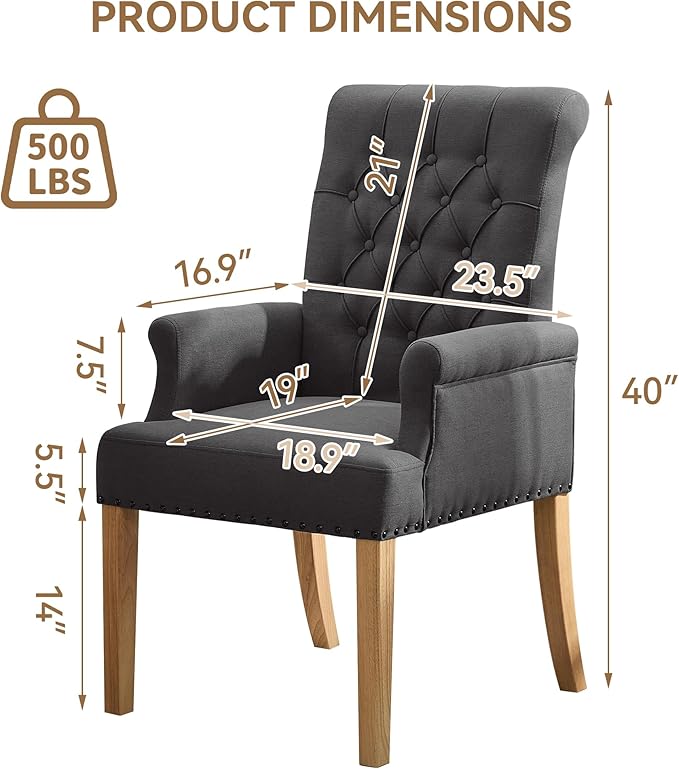 Fabric Dining Chair with Arms, Upholstered Tufted High Back Dining Room Chair...