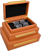 Faux Shagreen Leather Jewelry Storage Boxes Set of 3 with Gold Handles, Velvet Lined Stackable Organizer for Women, Vanity, Dresser, Gift, Burnt Orange