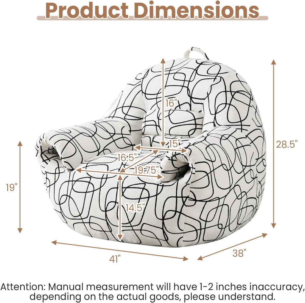 Peace nest Bean Bag Chair with Memory Foam Filled Ultra Soft Jacquard Pattern Cover for Adults Comfy Fur Bean Bag Chairs with Armrests for Bedroom Living Room Office Dorm Reading Lines