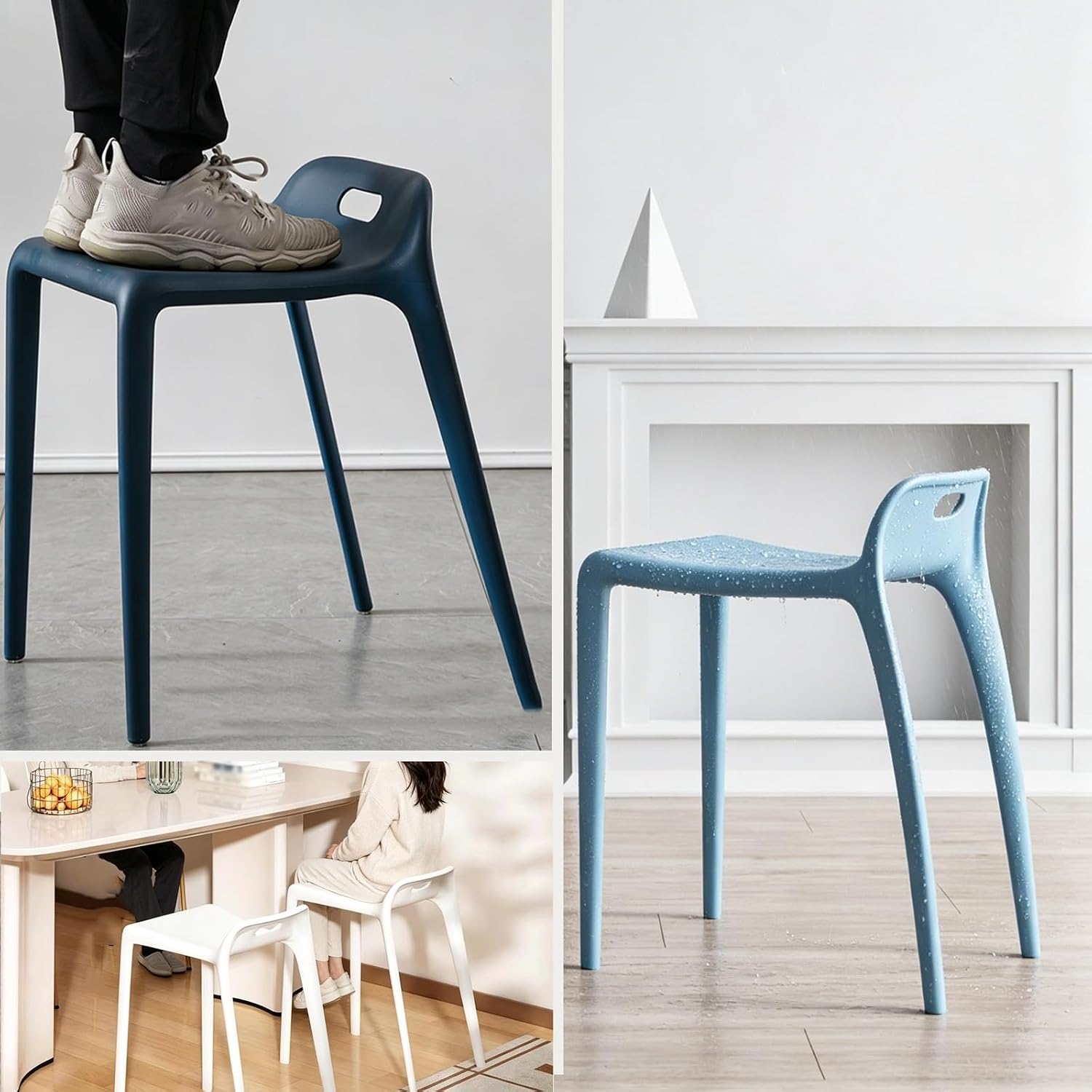 Stackable Plastic Backrest Stools, Conference Room Standby Chair, Simple Bar Stools, Widen The Large Seat Surface, for Parties, Home, Office(Orange)