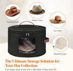 Lifewit Round Cowboy Hat Box for 7 Caps, Large Felt Hat Organizer Bag for Men & Women Storage, Baseball Cap Container with Dustproof Lid for Travel, Foldable 16.5" D x 10.6" H Carrier, 2 Pack, Black
