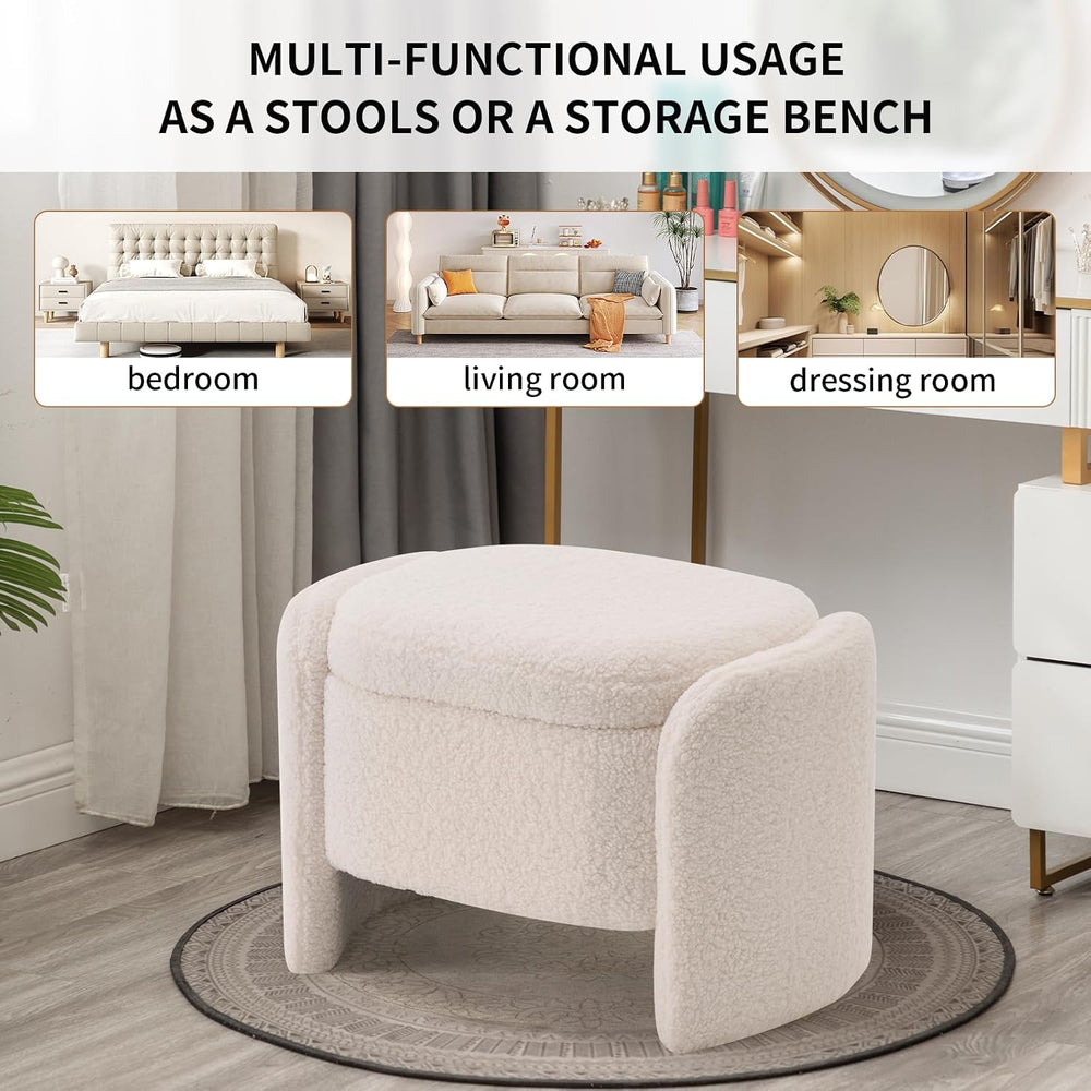 Storage Bench with Lamb Fleece Fabric, Vanity Stool Chair, Upholstered Ottoma...