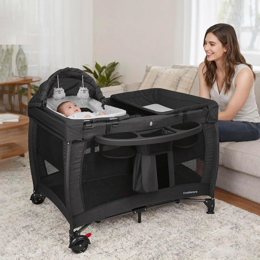 5-in-1 Pack and Play with Bassinet & Changing Table, Black