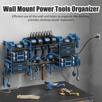 CCCEI Blue Power Tool Organizer Wall Mount, Large Tools and Battery Storage Rack Charging Station Individual Switches. Drills Holder, Garage Utility Shelves with 6FT Power Strip. Gift for Men.
