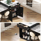 82.6" Fluted Kitchen Island with Extendable Dining Table for 4-6 | Large Island Table for Kitchen with Power Outlet, Double-Side Storage, 2 Drawers, 2 Side Open Shelves for Dining Room