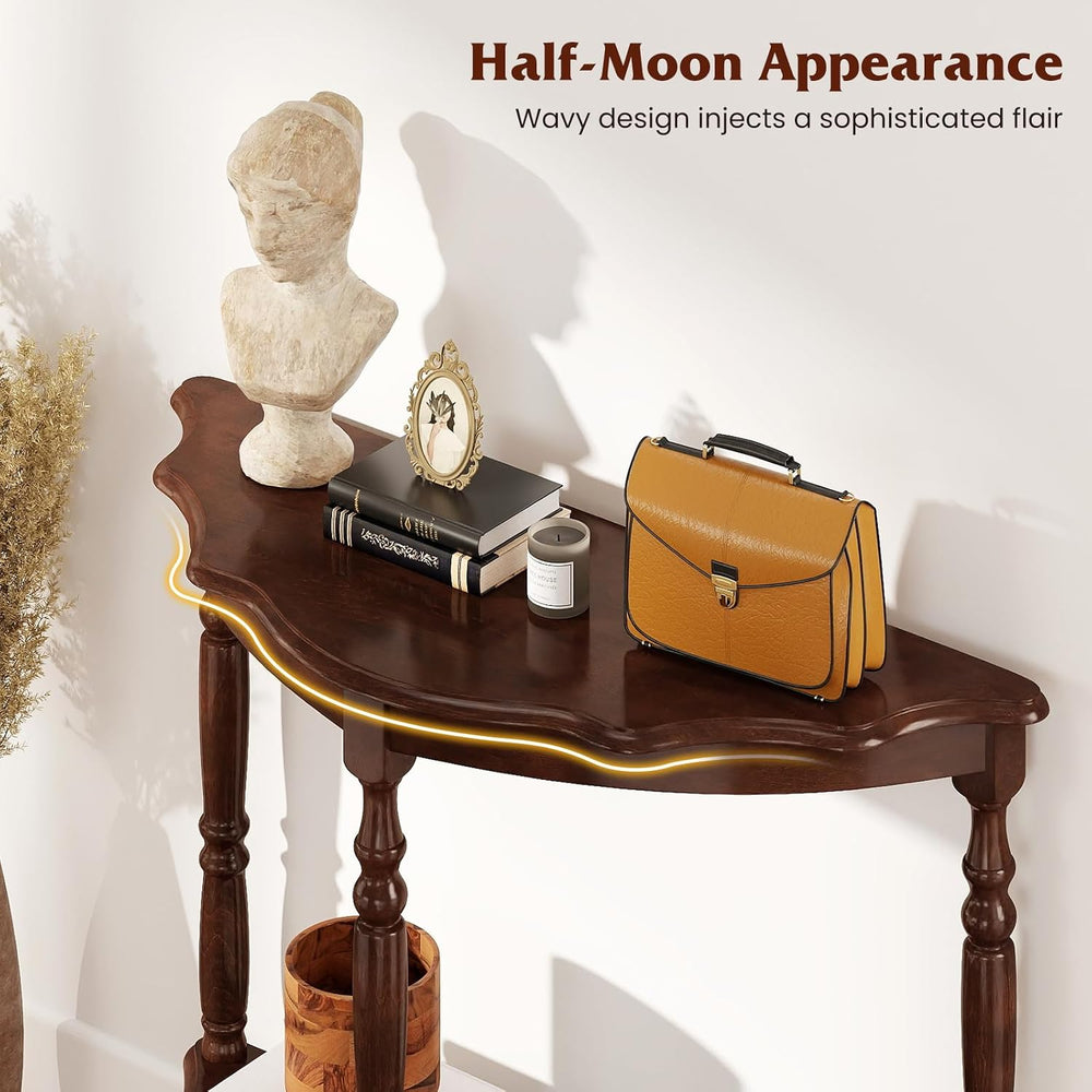 GOFLAME Half Moon Entryway Table, Retro Console Table with Storage Shelf &amp...