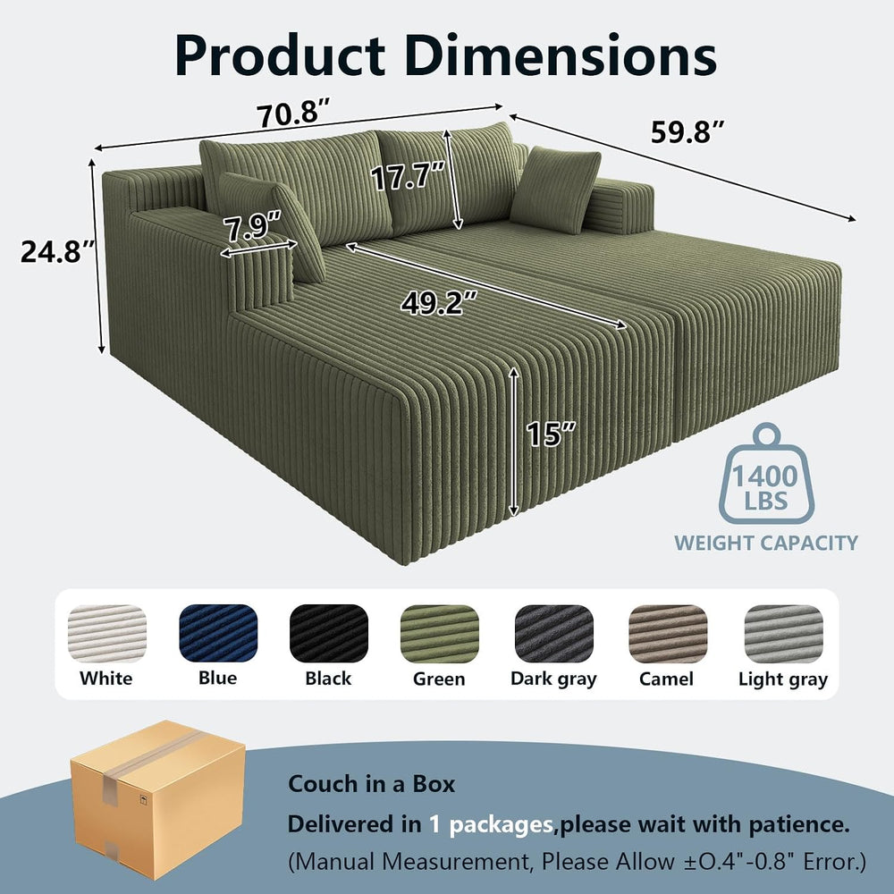 71"Oversized Chaise Lounge Chair,Sectional Double Lounge Chaise with Pil...