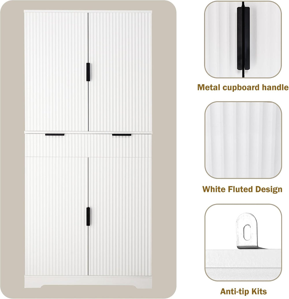 Tall Freestanding Pantry with Grooved Doors – MDF Storage Unit with 3 Pull-Ou...