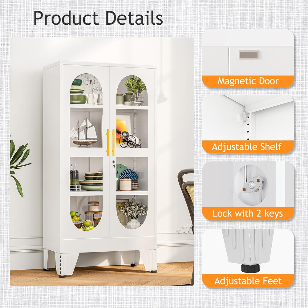 PAOFIN 47" H Locking Display Cabinet with Glass Door, Metal Cabinets wit...