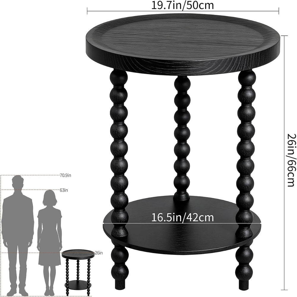 Round 2 Tier Side Table, End Table with Storage Shelf, Modern Nightstand Besi...