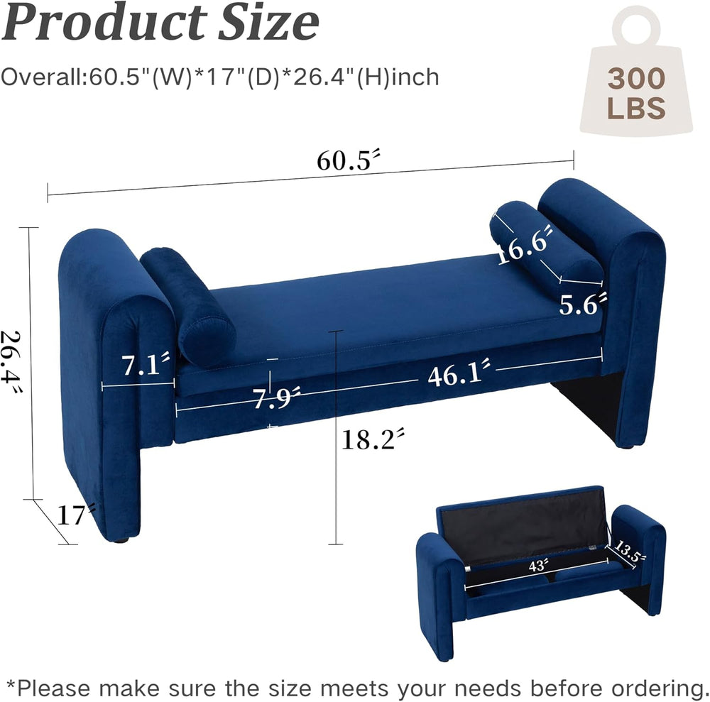 60.5" End of Bed Bench, Velvet Bedroom Bench,King Bed Bench,with 2 Pillo...
