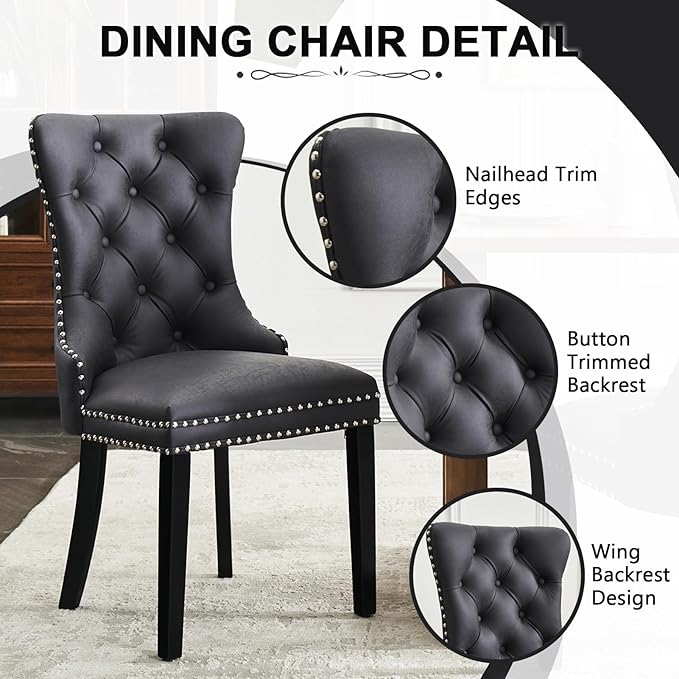 Kiztir Leather Dining Chairs Set of 4, Upholstered Dining Chair with Nailhead...