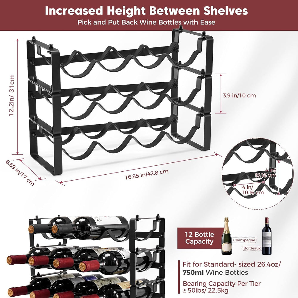 Stackable Countertop Wine Rack, 12 Wine Bottles Holder for Inside Cabinet | I...