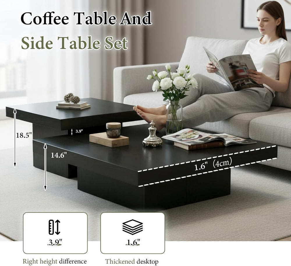 Nesting Coffee Table Set of 2 Modern Minimalist Square Coffee Table and Side ...