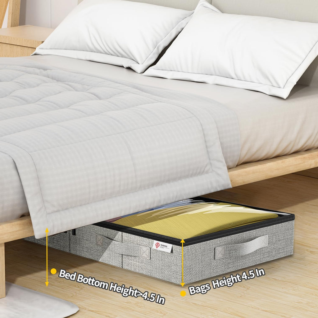 4.5 Inches Under Bed Storage Containers with Sturdy Sidewalls/Bottom and Reinforced Handles，Low Profile Underbed Storage for Clothes,Shoes,Pillows and Blankets with Zips and Clear Windows,2 Pack