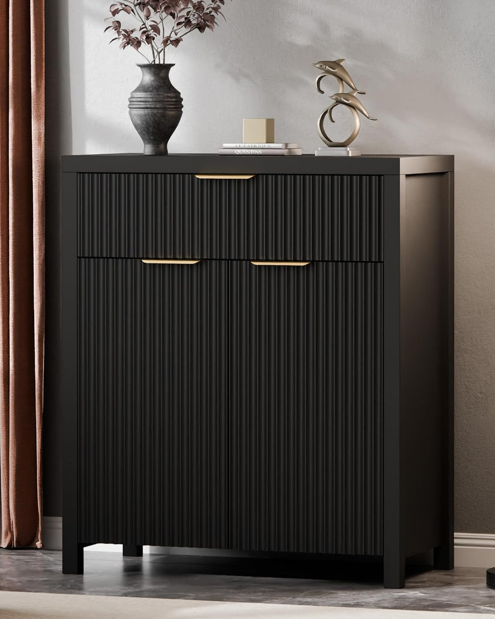 Lulive Fluted Buffet Cabinet for Kitchen, 28.3" Sideboard Cabinet Black
