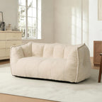 Pamapic 59" Teddy Fabric Bean Bag Chair, 2 Seat Loveseat Sofa,Teddy Fabric Sofa Bed for Adults,Fit Living Room, Bedroom,Outdoor Spaces,Fluffy Comfort Washable Cover,72h Rebound,White
