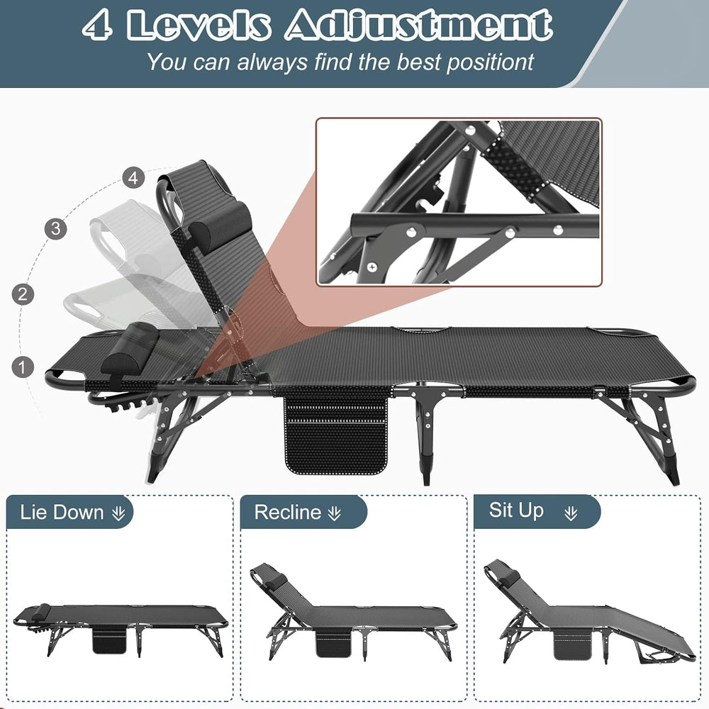 DoCred Chaise Lounge Chair, 5-Position Folding Outdoor Lounge Chair | Heavy D...