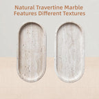 Oval Travertine Tray 4.8 in x 9.8 in for Bathroom Dresser Countertop Organizer, Natural Marble Vanity Tray for Perfume, Candles, Ring, Decorative Jewelry Dish
