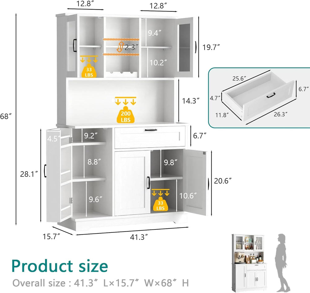 Vongrasig Kitchen Pantry Cabinet, Large Kitchen Hutch Formhouse Storage Cabin...