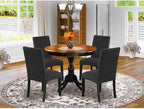 East West Furniture AMDA5-BCH-C 5 Piece Dining Room Table Set Includes a Round Kitchen Table with Pedestal and 4 Linen Fabric Upholstered Dining Chairs, 36x36 Inch, Black & Cherry