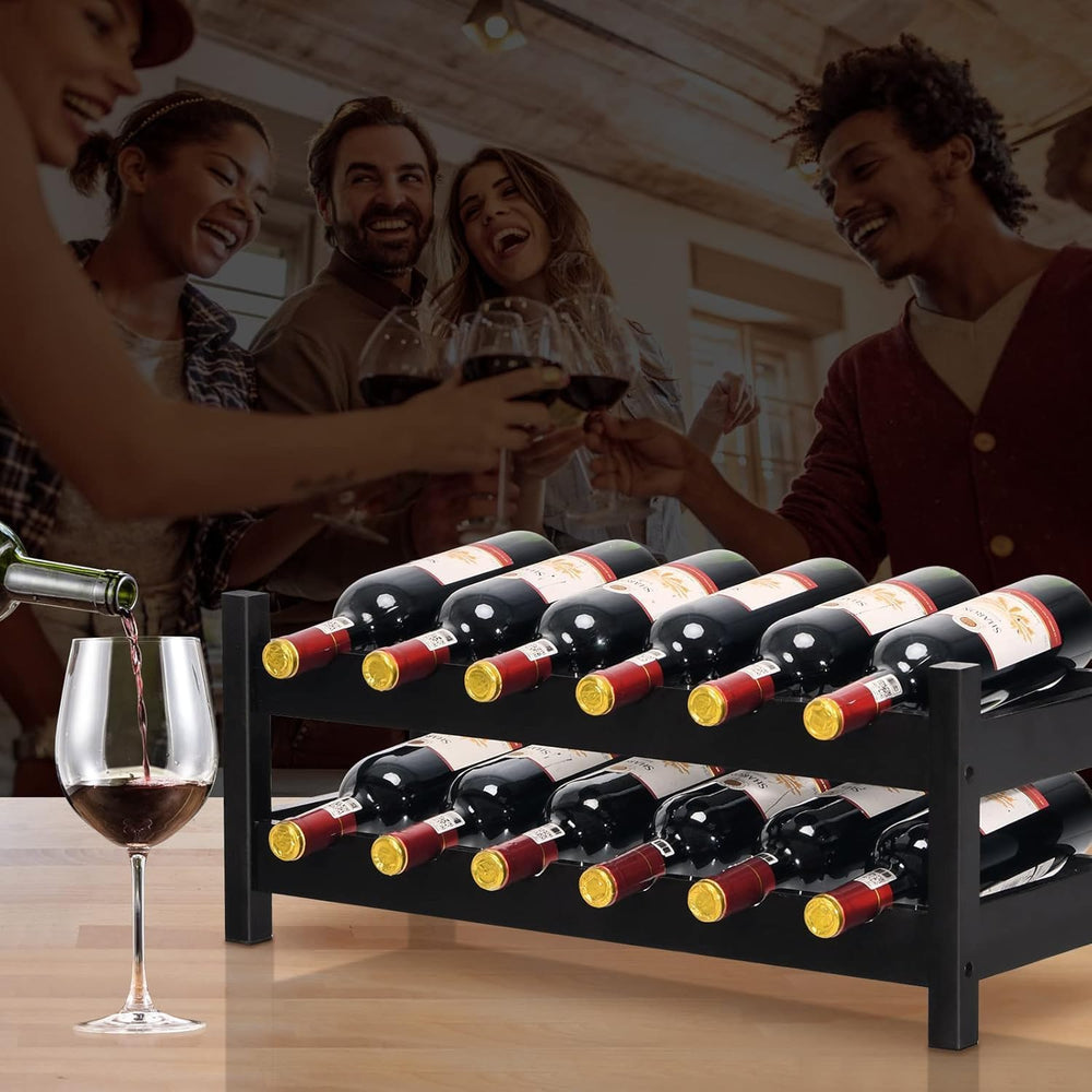 COSTWAY 12 Bottles Wine Rack Countertop, Bamboo Wine Holder, Brown | 2-Tier F...