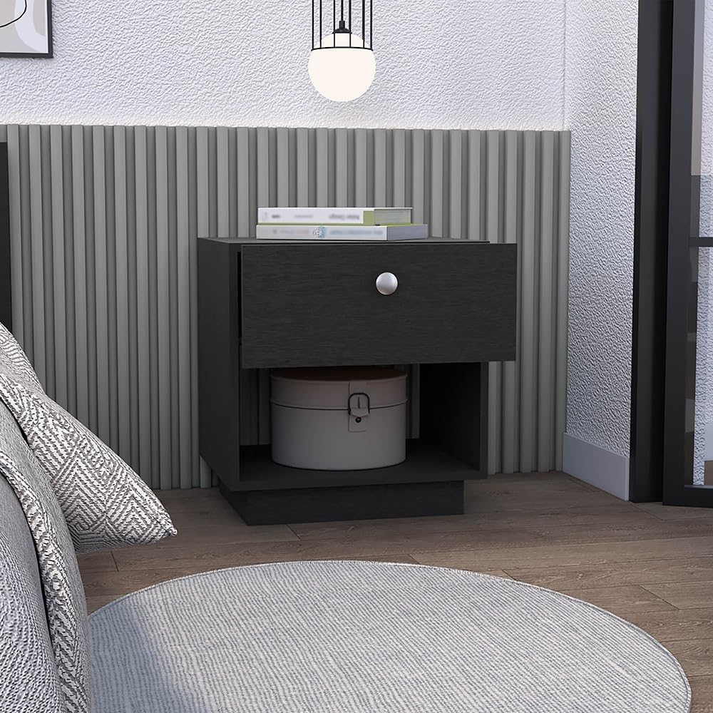 1 Drawer Nightstand, Open Lower Shelf,for Small Spaces