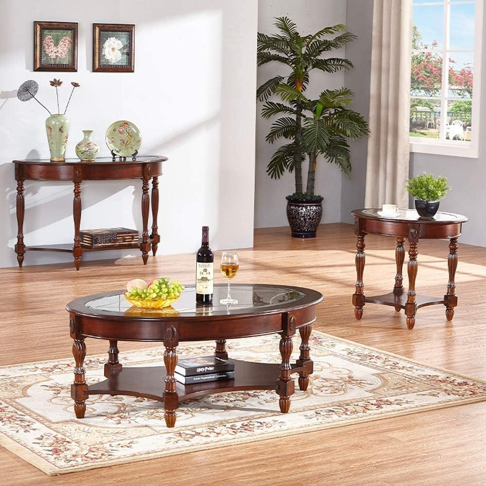 Traditional Solid Wood Oval End Table with Tempered Glass Top. Side Table for...