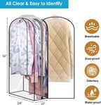 50" Clear Clothes Hangers with Smooth Side Zipper, 10" Gusseted Waterproof Garment Bags for Shirts, Coats, Dresses, Suits, 4 Pack