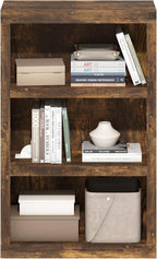 Furinno Rail 3-Tier Open Shelf Bookcase with Classic Style Edges, Amber Pine