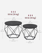 VASAGLE Small Coffee Table Set of 2, Round Coffee Table with Steel Frame, Side End Table for Living Room, Bedroom, Office, Charcoal Gray and Ink Black