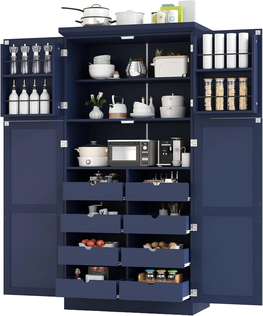 roomfitters 71 Inch Freestanding Kitchen Pantry with 8 Pull-Out Trays and Doo...
