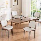 Dining Chairs Set of 8, Mid-Century Modern Upholstered PU Leather Chairs with Walnut Bentwood Back and Metal Legs Adjustable Feet for Kitchen Dining Room, Off-White Shell Strips