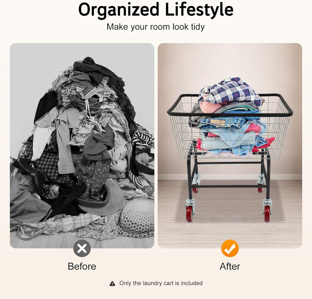 2.5 Bushel Wire Laundry Cart Commercial Laundry Basket Cart Rolling Laundry Basket with Wheels Heavy Duty Large Steel Baskets for Clothes Storage Organization