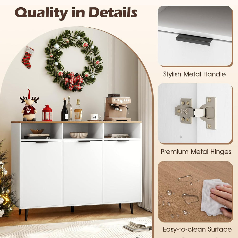 LOKO 47" W Buffet Sideboard, Kitchen Storage Cabinet with 3 Open Compart...