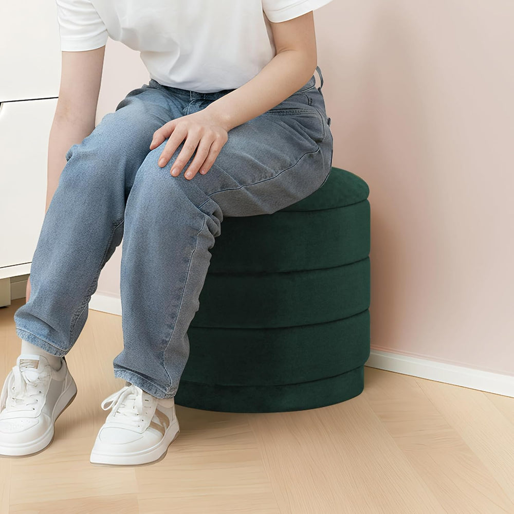 15.4" Round Velvet Storage Ottoman with Reversible Lid, Upholstered Circ...