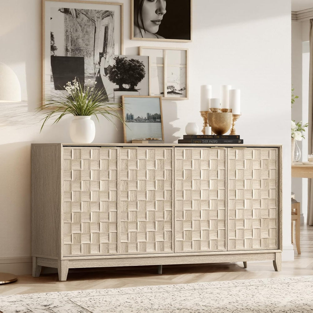 COLAMY 60" Sideboard Buffet Cabinet with Storage, Modern 4-Door Buffet T...