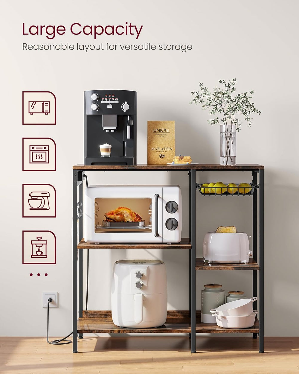 VASAGLE Baker's Rack, Coffee Bar Stand with Charging Station, 35.6 Inches...
