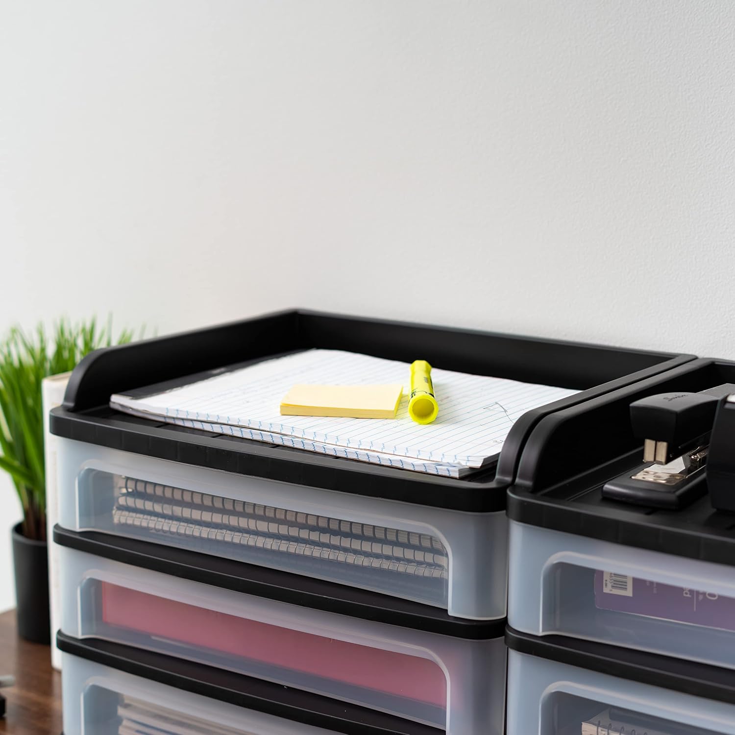 IRIS USA 3-Drawer Medium Desktop Organizer with Paper Tray, Black