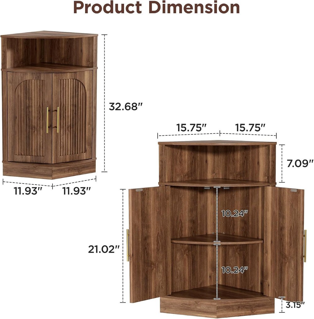 Vabches Corner Storage Cabinet, Corner Bathroom Cabinet with Open Storage